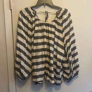 Ladies XXL top. Grey and white stripe linen and rayon
